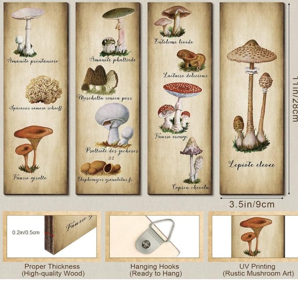 4 Pack Mushroom Wall Decor  11 x 3.5 Inch - Picture 2 of 8